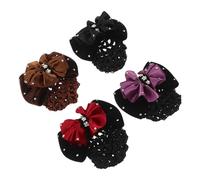 GALPADA Rhinestone Bowknot Hairnet Clips 4Pcs in Purple, Black, Coffee, and Red Velvet Mesh with Elastic Snood for Professional Nurses