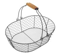 GALPADA Rustic Metal Wire Basket with Wood Handle Grey Vintage Kitchen Storage Basket for Vegetables Eggs Snacks and Firewood for Pantry and Countertop Organization