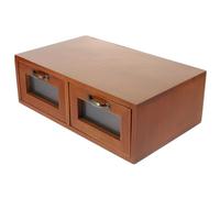 GALPADA Rustic Wooden Desk Organizer with 2 Drawers, Sturdy Structure and Convenient Design for Office Desk Organization and Living Room Storage, Brown Desktop Storage Box