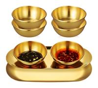 GALPADA Sauce Dipping Bowls Fine Workmanship 6 Pcs Golden Stainless Steel with Rounded Edges and 2 Pcs Oval Serving Trays, for Picnics and Decorating The Dining Table