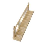 GALPADA Scale Mini House Wooden Stairs with Left Handrail Unfinished DIY Miniature Furniture for Dollhouse Interior Decoration Straight Ramp Staircase Model