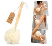 GALPADA Shower Body Brush - Long Handle Back Scrubber with Gentle mesh Pouf for Sensitive Skin exfoliating, Premium Wood Bath Sponge for Men Women Elderly, 13.8"