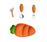 GALPADA Silicone Divided Plate and Stainless Steel Fork Spoon Non Toxic Tableware Kit with Smooth Surface and Easy to Clean Suitable for Daily Meals and Parties