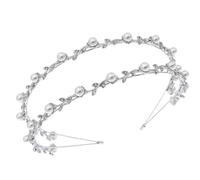 GALPADA Silver Alloy Women Headband with Delicate Pearl Design, Double-row Chic Wedding Headdress for Brides and Bridesmaids, for Baptism Days and Parties