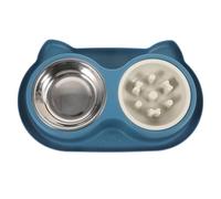 GALPADA Slow Feed Cat Food Bowl Double Stainless Steel Bowls with Nonslip Base and Elevated Design for Indoor Pets, Convenient Slow Feeding Cat Feeder for Household Use