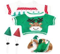 GALPADA Small Pet Christmas Costume Set for Guinea Pig and Bunny, Includes Green and Red Elastic Mini Hats (5.5x8cm) Green Reindeer and Christmas Tree Winter Sweaters