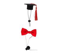 GALPADA Small Pet Graduation Hat and Bow Tie Set, Elastic Red Tassel Dog Cap Red Bow Tie 3.5x7cm, Hamster Costume Accessories for Pet Graduation and Dress Up