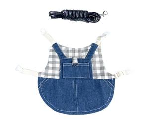 GALPADA Small Pet Harness Lightweight Cloth Material and Leash Set with Long Leash in Stylish Plaid Design for Bunny and Small Pets for Outdoor Walks