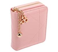 GALPADA Small Pink Quilted Pu Leather Coin Pouch Lightweight Compact Wallet with Accordion Style and Multiple Card Slots for Women Stylish and Elegant Accessory