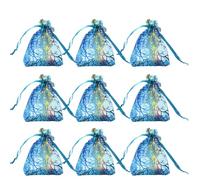 GALPADA Snack Bags Candy Bags Blue Coral Grain Drawstring 100 Pcs Sturdy Yarn Material 7X9Cm for Wedding and Fruit Packaging