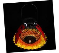 GALPADA Solar Powered Hanging Bird Feeder with LED Light Rustproof Iron Wild Bird Feeder for Garden and Backyard Outdoor Solar Lantern for Birdwatching and Decoration