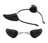 GALPADA Sparkling Rhinestone Demon Horns Headband and Black Hairpin Set for Halloween Costume Party, Fancy Dress Devil Cosplay Accessories for Women
