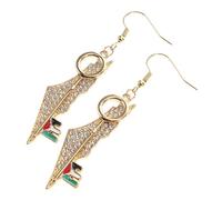 GALPADA Stainless Steel Palestine Map Chain Earrings with Flag Pattern and Crystal Accents, Gold Tone Patriotic Drop Earrings for Women, Middle East Jewelry Accessory for Casual