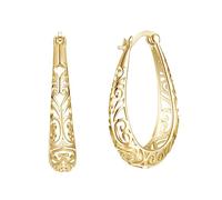 GALPADA Sterling Copper Earrings for Women, S925 Two-tone Filigree Heart Dangle Earbobs in Light Gold, Lightweight Oval Hollow Design Suitable for Daily Wear