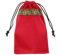 GALPADA Stylish Red Tarot Cards Organizer Pouch with Sturdy Drawstring and Secure Closure, Velvet and Plastic Card Holder for Divination Games and Small Mirrors Storage