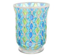 GALPADA Tea Light Holder Glass Tealight Holder Creative Shape Blue and Yellow Mosaic Design for Romantic Candlelight