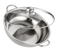 GALPADA Thickened Two-Flavour Hot Pot Stainless Steel Cooking Pot with Glass Lid Reusable Fast Heat Conduction Silver Kitchen Supply for Home Use