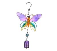 GALPADA Three Iron Art Butterfly Wind Chime with Painted Glass Bells Durable Hanging Garden Pendant for Outdoor Balcony Decoration Metal Wind Bell Ornament
