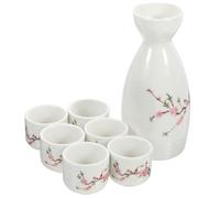 GALPADA Traditional Japanese Ceramic Sake Set Fine Rice Wine Pot with 1 250ml and 6 Cups 30ml Each, Retro White Practical and Delicate for Entertaining Family Or Guests at Home