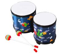 GALPADA Underwater World Wooden Bongos Drum Hand Percussion Instrument for Early Education Lightweight Hollow Design with Cute Printed Pattern Rhythm Sticks Compatible