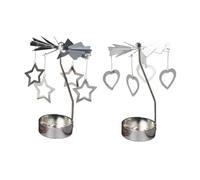 GALPADA Unique Silver Metal Christmas Carousel Candle Rotating Candlestick 2pcs Set with Rotating Angle for Living Room Home Decor and Candleholder Decoration