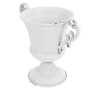 GALPADA Unique Vase Urn Elevated Pedestal Base Iron Trophy-shaped White Decorative Flower Vase Retro-inspired Classical Charm Finish for Garden Mantels and Wedding Centerpieces