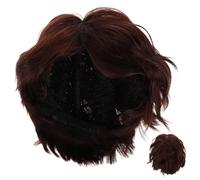 GALPADA Unisex Short Curly Wig Deep Brown Synthetic Hair Natural Looking Styled Cosplay Headdress for Men Women Low Maintenance Easy Manageable Costume Accessory