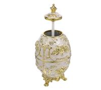 GALPADA Vintage Automatic Toothpick Dispenser Push-button Embossed Gold White Rose Design Hygienic Self-pressing Storage Box for Kitchen Dining Table Party Use