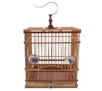 GALPADA Vintage Bamboo Bird Cage with Removable Tray and User-friendly Door Lock, Rectangular Elegant Birdcage for Goldfinches and Small Birds, for Balcony and Home Decor