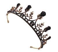 GALPADA Vintage Bride Crown Tiara Luxurious Black Gold Headdress for Weddings Birthdays Cosplay Elegant Rhinestone Hair Accessory for Women
