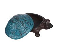GALPADA Vintage Cast Iron Turtle Key Hider Outdoor Garden Ornament with Secret Storage Box for Keys Jewelry and Trinkets Artistic Statue in Sea Blue