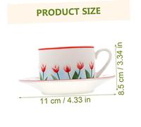 GALPADA Vintage Ceramic Coffee Cup with Saucer Retro Small Tea Cup with Red Tulip Pattern for Home and Daily Use Elegant Coffee Mug