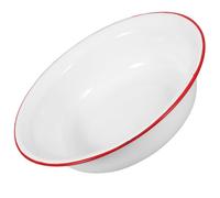 GALPADA Vintage Enamel Bowl White Deep Soup Salad Noodle Serving Dish Hosts | Classic Red Rim, Flat Edge Design, Sturdy Enamelware for Ingredients, Kitchen Preparation, Dinner Parties and Easy Cleanup