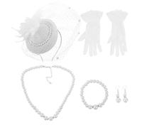GALPADA Vintage Ladies Tea Party Fascinators Hat with Lightweight Veil Lace Gloves Pearl Necklace Bracelet for Elegant Outdoor Gatherings and Costume Accessories