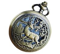 GALPADA Vintage Pocket Watch Men Women Mechanical Quartz Hollow Deer Design Retro Flip Cover Portable Pocket Watch Battery for Travel and Daily Use