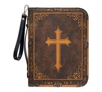GALPADA Vintage Pu Bible Cover Case with Ergonomic Handle and Inner Pockets, Brown Classic Book Carrying Bag with Comprehensive Protection, Suitable for Church and Study Groups