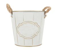 GALPADA Vintage Rustic White Iron Flower Pot Decorative Eye-catching Vase for Floral Arrangement with Handle for Mantel and DIY Flower Arrangements