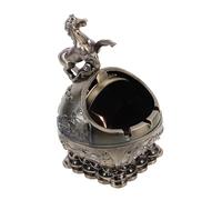 GALPADA Vintage Smokeless Ashtray with Lid Portable Windproof Bronze Ash Tray Feng Shui Horse Design for Indoor Outdoor Home Office Patio Decoration and Artistic