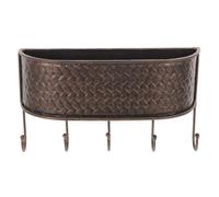 GALPADA Wall Mounted Retro Vintage Iron Key and Mail Organizer Basket with 5 Hooks, Wall Hanging Storage Rack for Entryway and Mudroom, Copper Finish Key Holder for Front Door