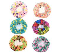 GALPADA Waterproof Adjustable Shower Cap for Children 6pcs Set Double-layer Design, Multi-color Bathing Caps Including Pink Heart, Green Watermelon, Sunflower, Peacock, Blue Geometry,