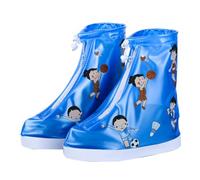 GALPADA Waterproof Rain Shoe Covers with Cartoon Sports Pattern, Lightweight PVC Material, Zippered Closure, Wear-Resistant Non-Slip Soles, for Outdoor Activities and Scientific Research Blue