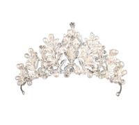 GALPADA Wedding Tiara Crown for Women Glittering Pearl Crystal Alloy Lightweight Hair Accessory Portable and Eye-catching Style for Engagements and Weddings Silver Korean Headpiece