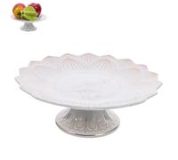 GALPADA White Ceramic Buddhist Fruit Bowl 7 Inch Decorative Offering Plate with Classic Sacrifice Cup Design for Worship and Home Use, Practical Pastry Holder for Table Display