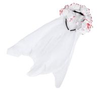 GALPADA White Rose Floral Crown Headband with Bloodstain Veil Design and Flexible Headband for Halloween Costume Party and Day the Dead Festival Accessories
