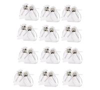 GALPADA White Rose Reusable and Convenient to Carry Organza Drawstring Bags 50pcs Featuring Two Small Rose Seals for Jewelry Pouch for Wedding Favour and Bridal Shower Gifts