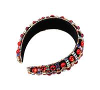 GALPADA Wide Rhinestone Hair Hoop Wide Hairband Headpiece for Women Party Wedding Engagement Accessories Red Vintage Palace Style