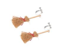 GALPADA Witch Broom Earrings for Women Halloween Party Accessories Lightweight Wooden Drop Earrings Unique Khaki Design Fun Chic Style