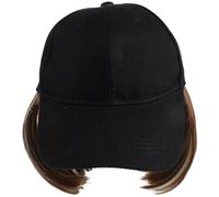 GALPADA Women Short Bob Wig Hat with Mixed Brown Synthetic Hair Attached, Lightweight Wide Brim Sun Visor Cap for Travel and Spring, Comfortable Natural Volume Look