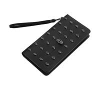 GALPADA Women Skull Pu Long Wallet Purse with Wristlet Black Sturdy Material Multiple Pockets Portable Clutch Purse for Women Everyday Use and Night