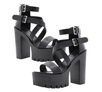 GALPADA Women Summer High Heeled Rome Sandals in Black Microfiber Quick and Convenient Wearing for Comfortable and Practical Daily Use